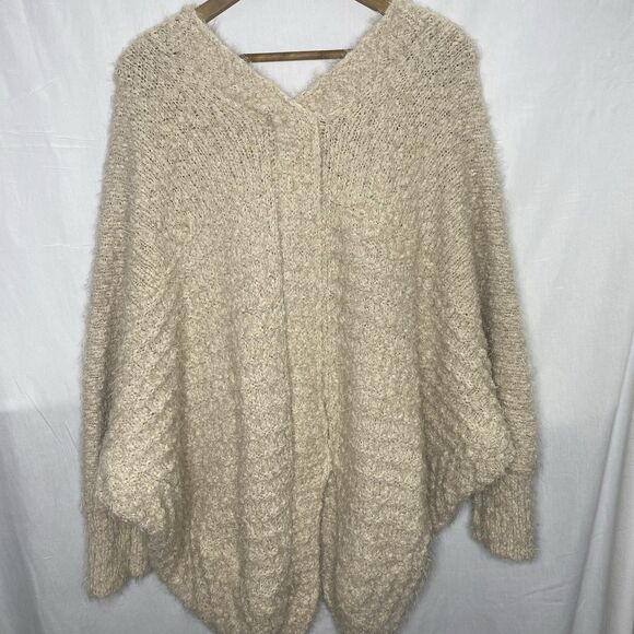 Entro Anthropologie Cardigan Fuzzy Knit Open Front Vented Womens Size M Beige - Picture 2 of 7